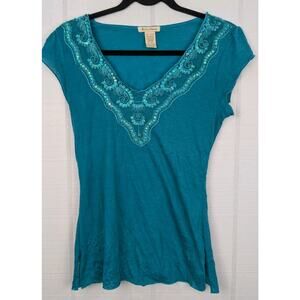 Y2K One Clothing M Babydoll Top Sequins Boho Flutter Sleeve Embellished Milkmaid